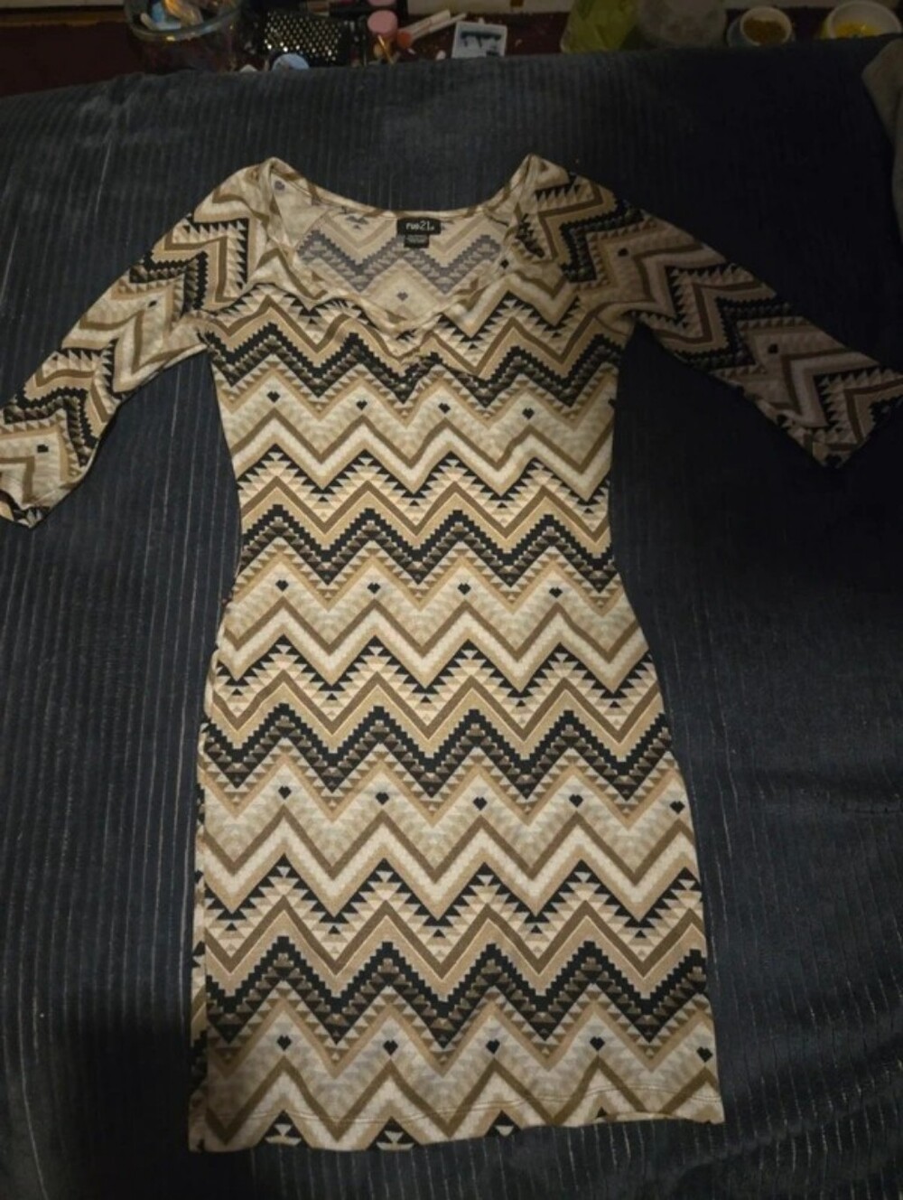 Rue21 Tan and Black Chevron Bodycon Dress